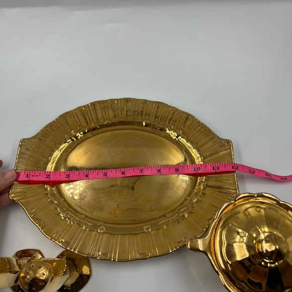 Vintage 22 Karat Gold Serving Tray Lid Dish Salt Pepper Shakers GLAM MidCentury - Picture 11 of 14